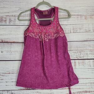 Athleta Racerback Top Size S Maroon Purple Floral Paisley Athleisure Shelf Bra